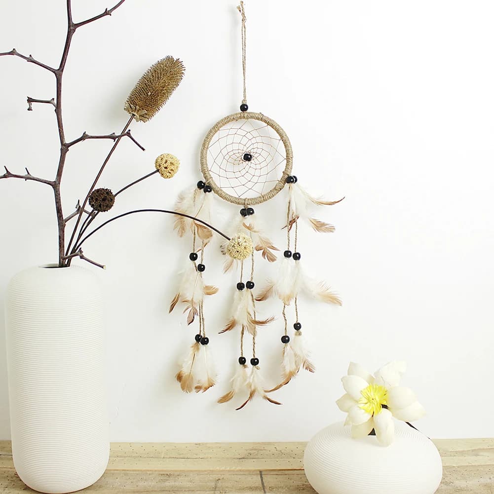 Feather Dream Catcher Pendant Hand-woven Home Pendant Romantic Creative Handmade Beautiful Wood Beads Twine for Party Decoration