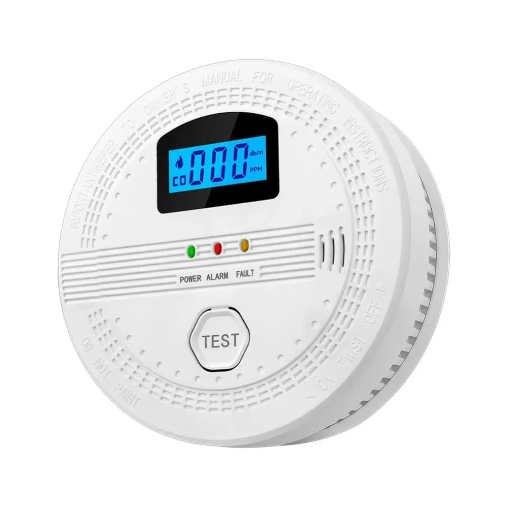 Rilevatore di Fumo e CO 2 in 1 con Display LCD Digitale, Indicatore LED, Alimentato a Batteria, Allarme Acustico Intelligente