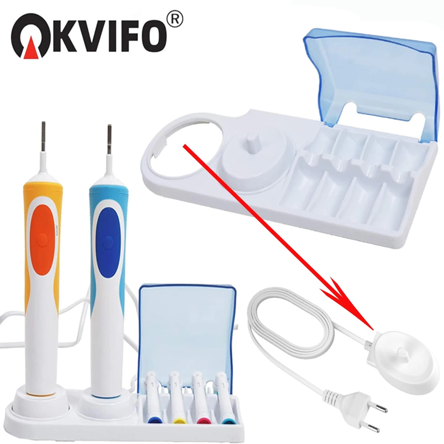 EU/USB charging base for Oral B electric toothbrush, electric toothbrush holder, Oral 3757 head holder, organizer.