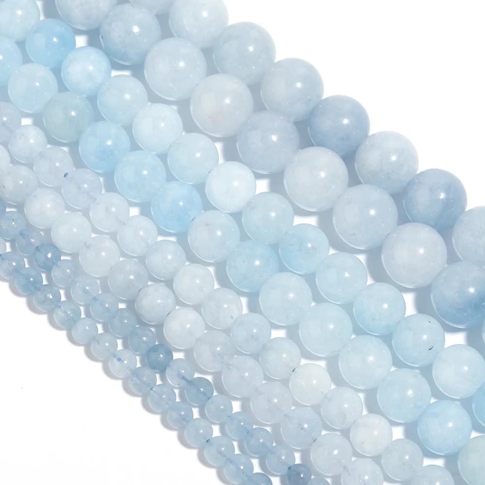 1 corda rotonda acquamarine blu perline di pietra per la creazione di gioielli perline di pietra naturale perline distanziatrici sciolte collana braccialetto fai da te