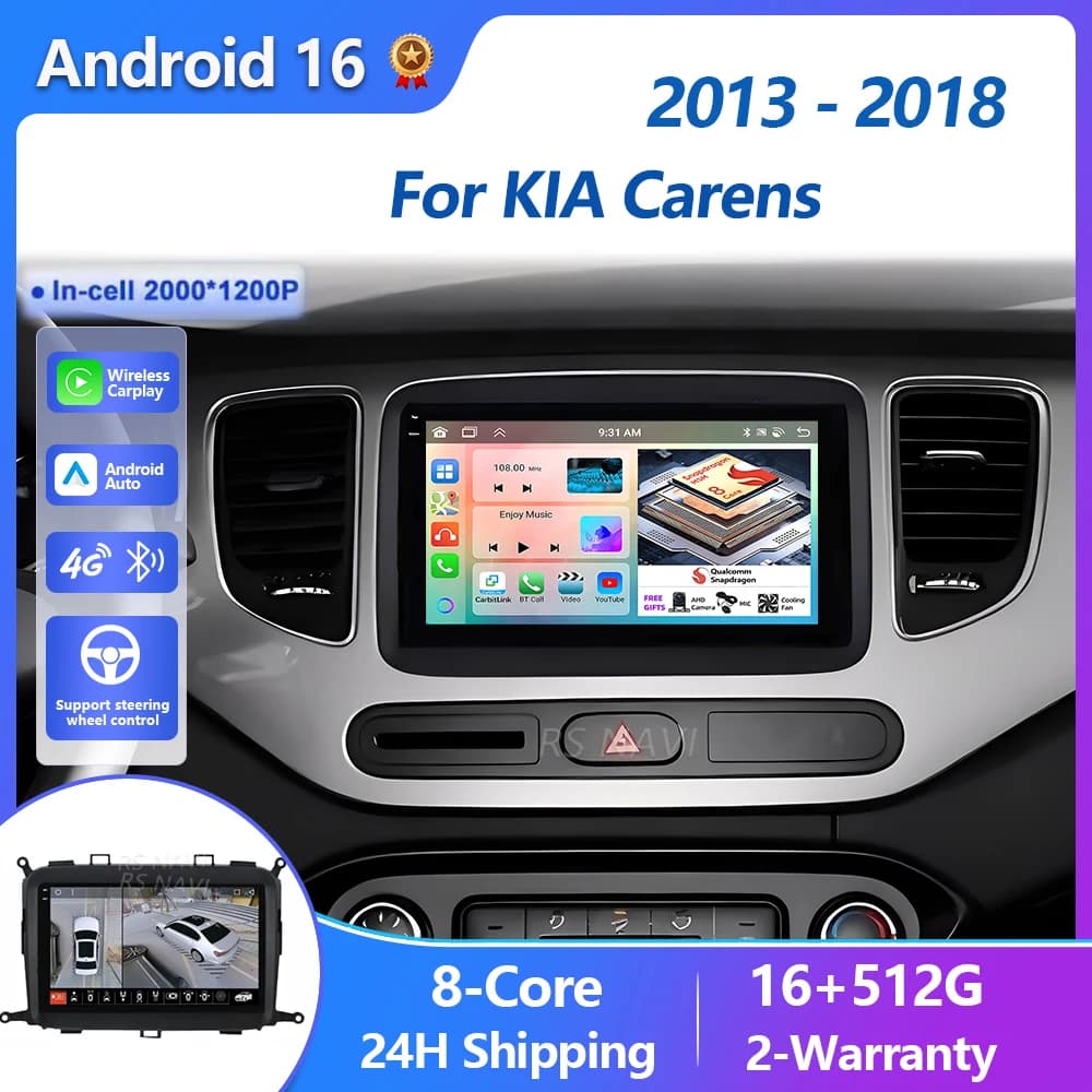 Plug and Play Android 15 Carplay Auto Qualcomm Screen Lettore di autoradio per KIA Carens 2013 - 2018 GPS Multimediale Wifi 4G Stereo