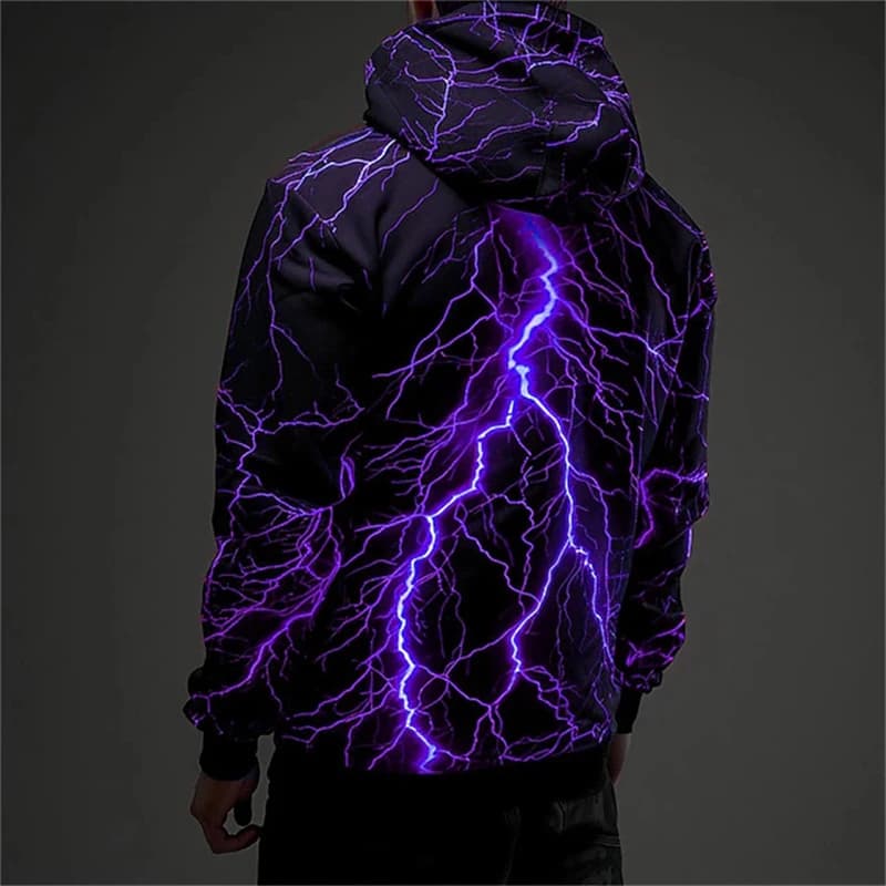 Vintage Men's Sweatshirt 3D Lightning Graphic Printing Casual Hoodies Spring Autumn Female Clothing Harajuku Oversized Pullovers