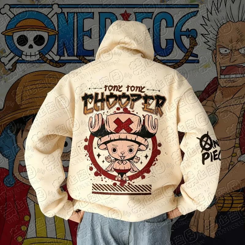Felpa con Cappuccio One Piece Anime Chopper per Uomo e Donna, Autunno Inverno, Streetwear Trendy, Casual con Stampa Grafica, Cosplay