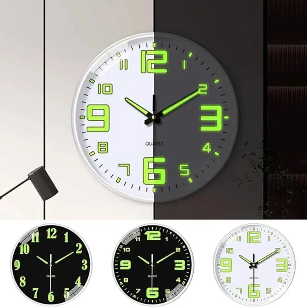 Wall Decoration Silent Quartz Wall Clock Round Plastic Luminous Wall Clock Fashion Time Accuracy Digital Clock Cafe
