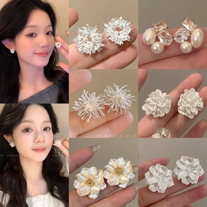 Orecchini asimmetrici di perle di design unico Commercio all'ingrosso di gioielli minimalisti di lusso leggeri in stile romantico e carino con fuochi d'artificio