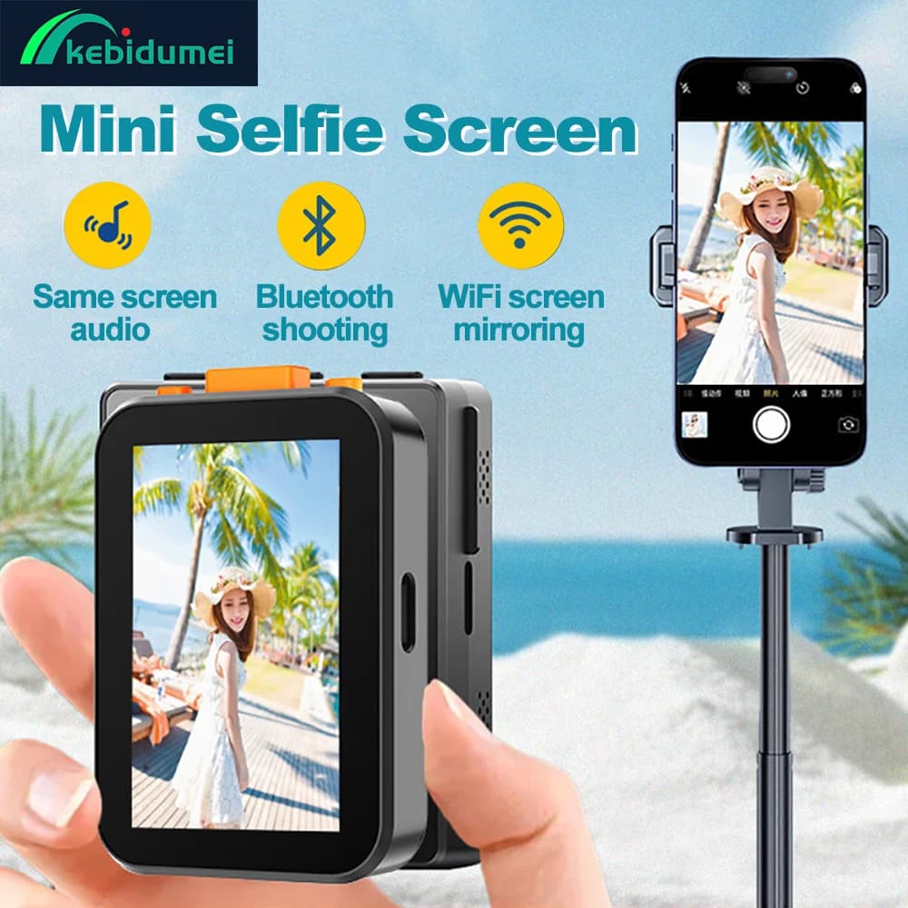 Kebidumei Telefono Vlog Selfie Monitor Schermo Telefono Posteriore Mini Fotocamera Selfie Schermo Proiezione Suono Bluetooth Fotografia A Distanza