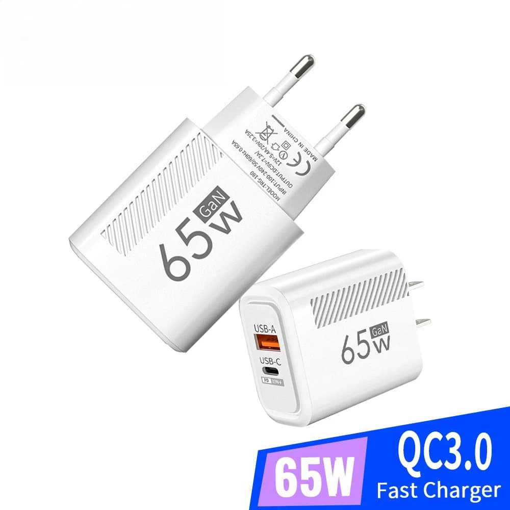 Total 65W USB C GaN Charger Quick Charge Mobile Phone USB Type C Wall Charger Travel Adapter For iPhone Xiaomi Huawei EU/US Plug