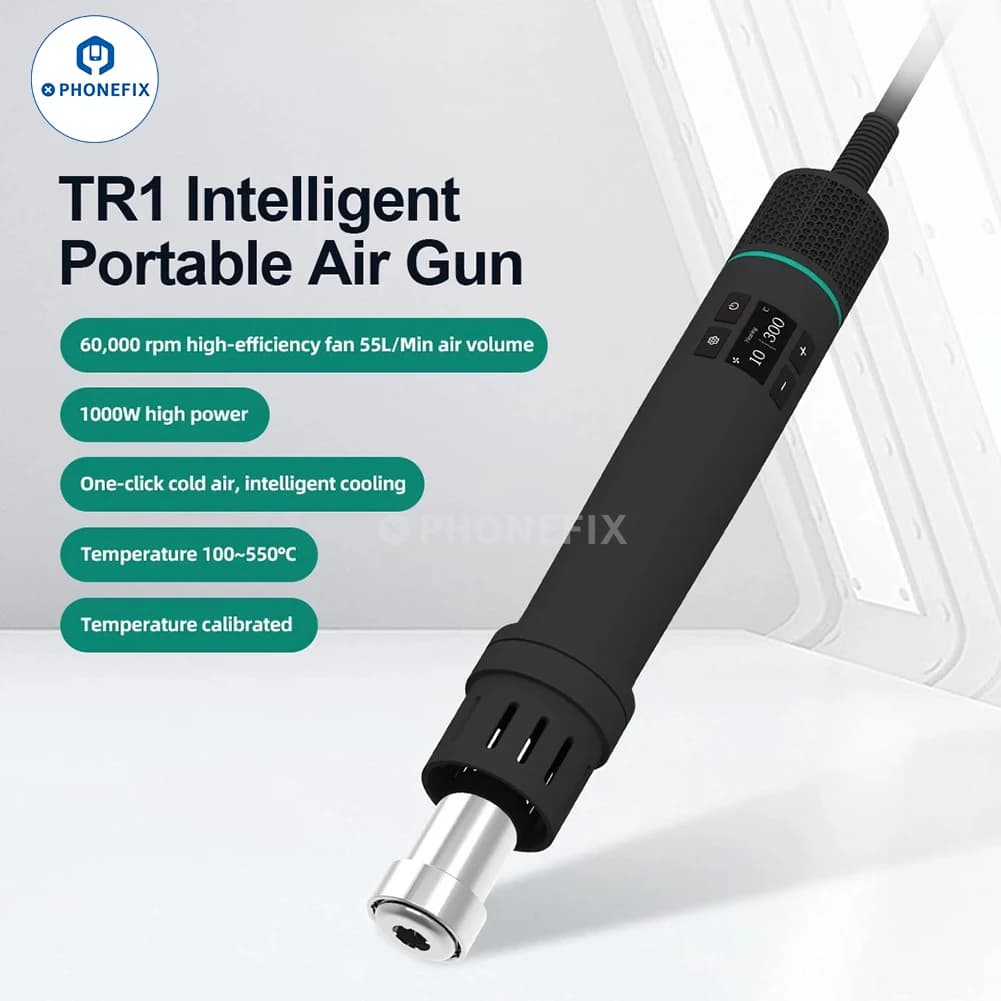 QUICK TR1 Intelligent Portable Heat Gun Display digitale 60,000 RPM Fan 55L/Min Volume d'aria per PCB BGA SMD Chip saldatura riparazione
