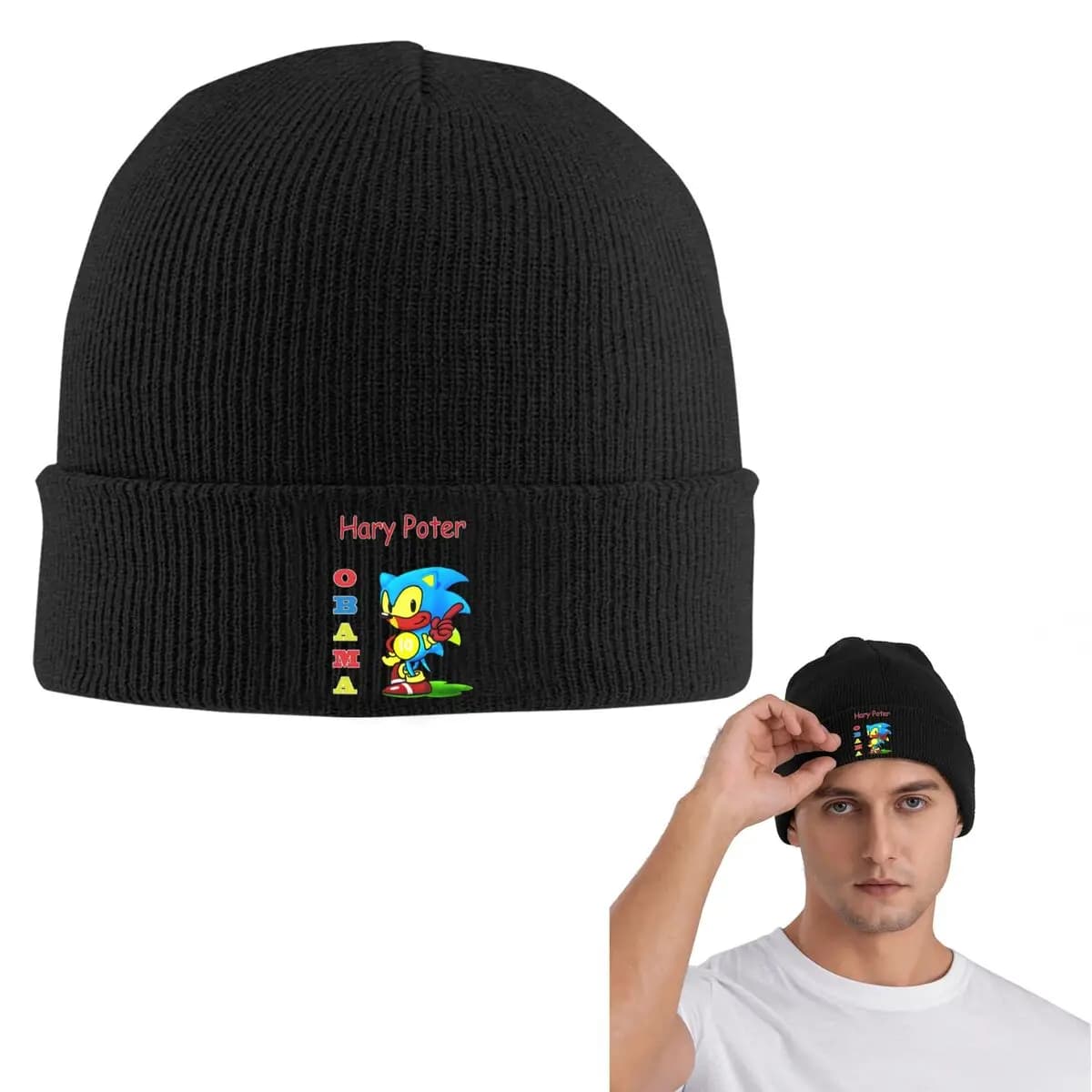 Obama Backpack Warm Knitted Cap Fashion Bonnet Hat Autumn Winter Outdoor Beanies Hats for Unisex Adult
