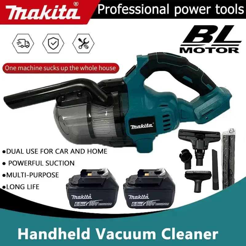 Aspirapolvere Portatile Senza Fili Makita 18V per Pulizia di Pavimenti, Tappeti, Auto, Peli di Animali, Uso Industriale e Edile, Compatibile con Batterie 18V