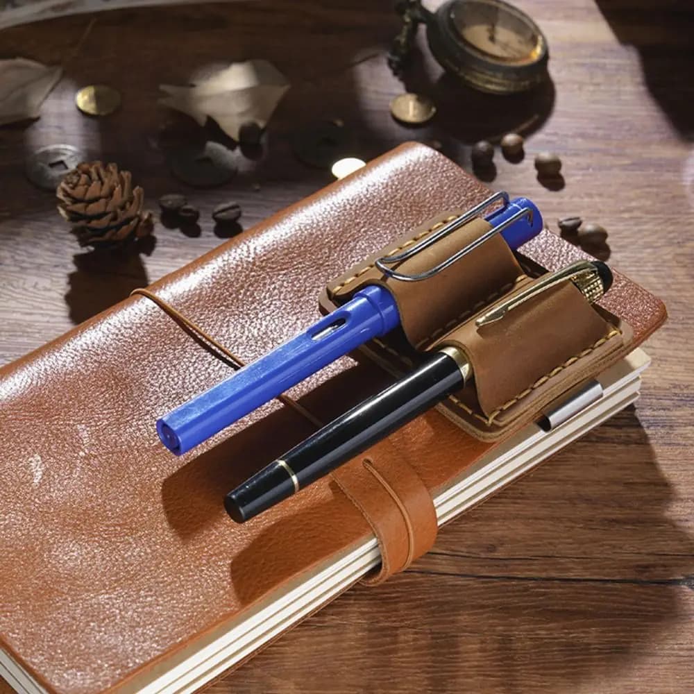 Portapenne Portatile in Pelle PU con Clip, Custodia Doppia per Penne, Impermeabile, Accessori per Quaderni e Agende