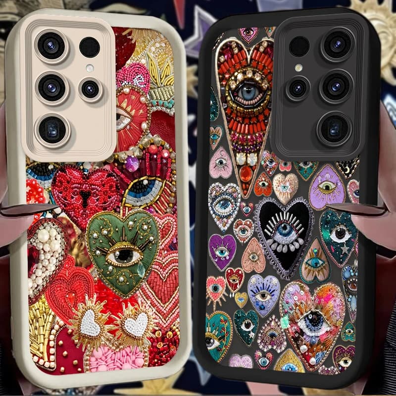 Custodia per telefono Art Evil Eye Love Heart per Samsung Galaxy S24 S25 Ultra S23 S22 S21 Plus FE A36 A56 A26 A16 A06 A15 A25 A35 A55 5G
