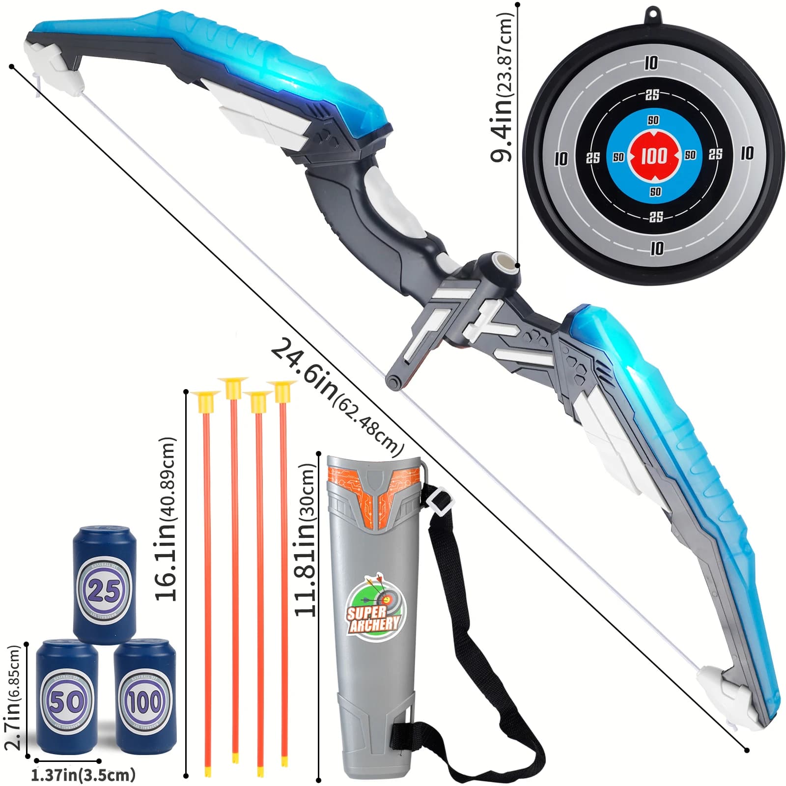 MQUDUO Glowing Archery Bow Kit with Target Board, Quiver and Suction Arrows for Backyard Shooting Challenge Game