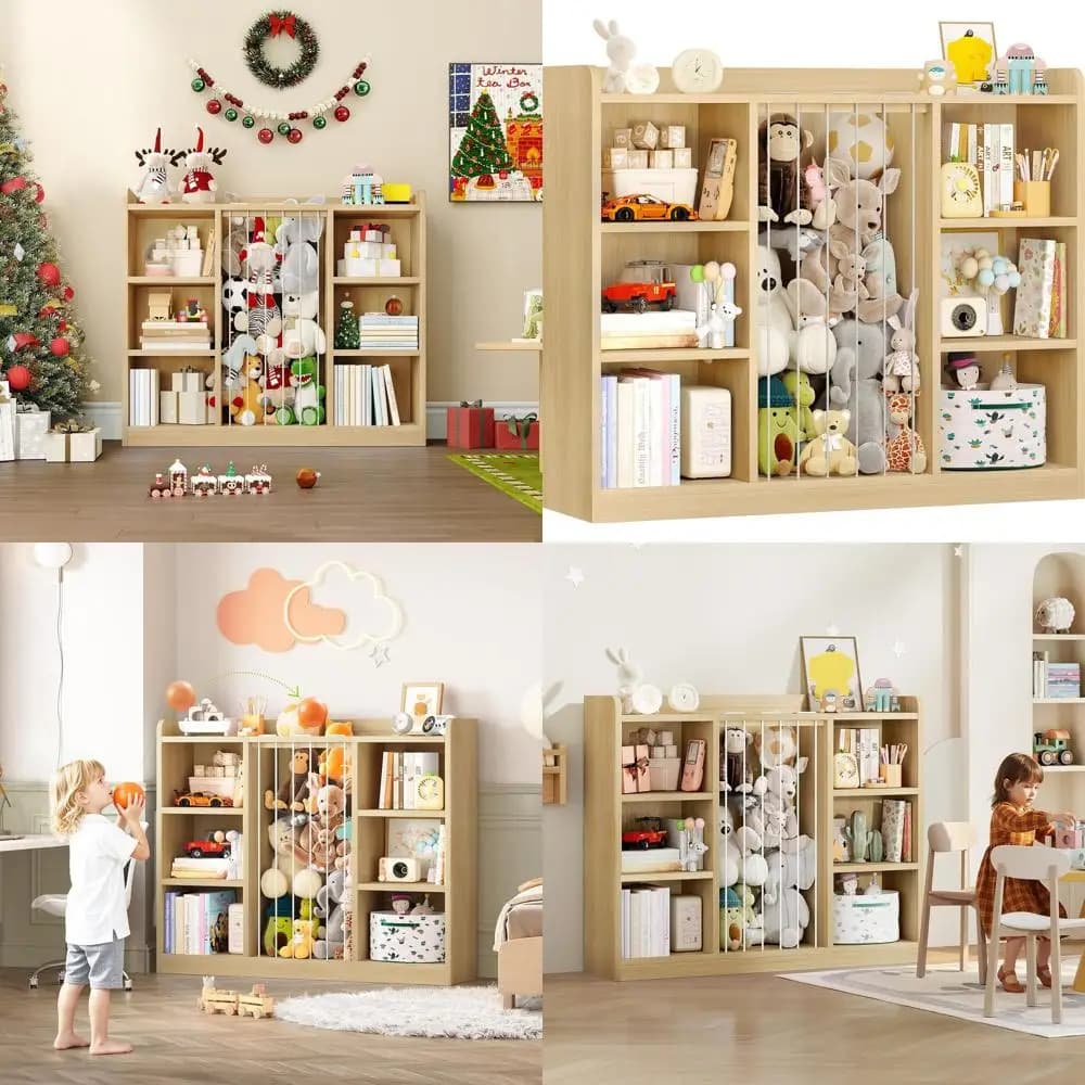 Organizzatore 2-in-1 per Giocattoli e Peluche, Scaffale a 6 Cubi per Bambini, Bordi Arrotondati, Anti-Ribaltamento, per Sala Giochi e Camera da Letto