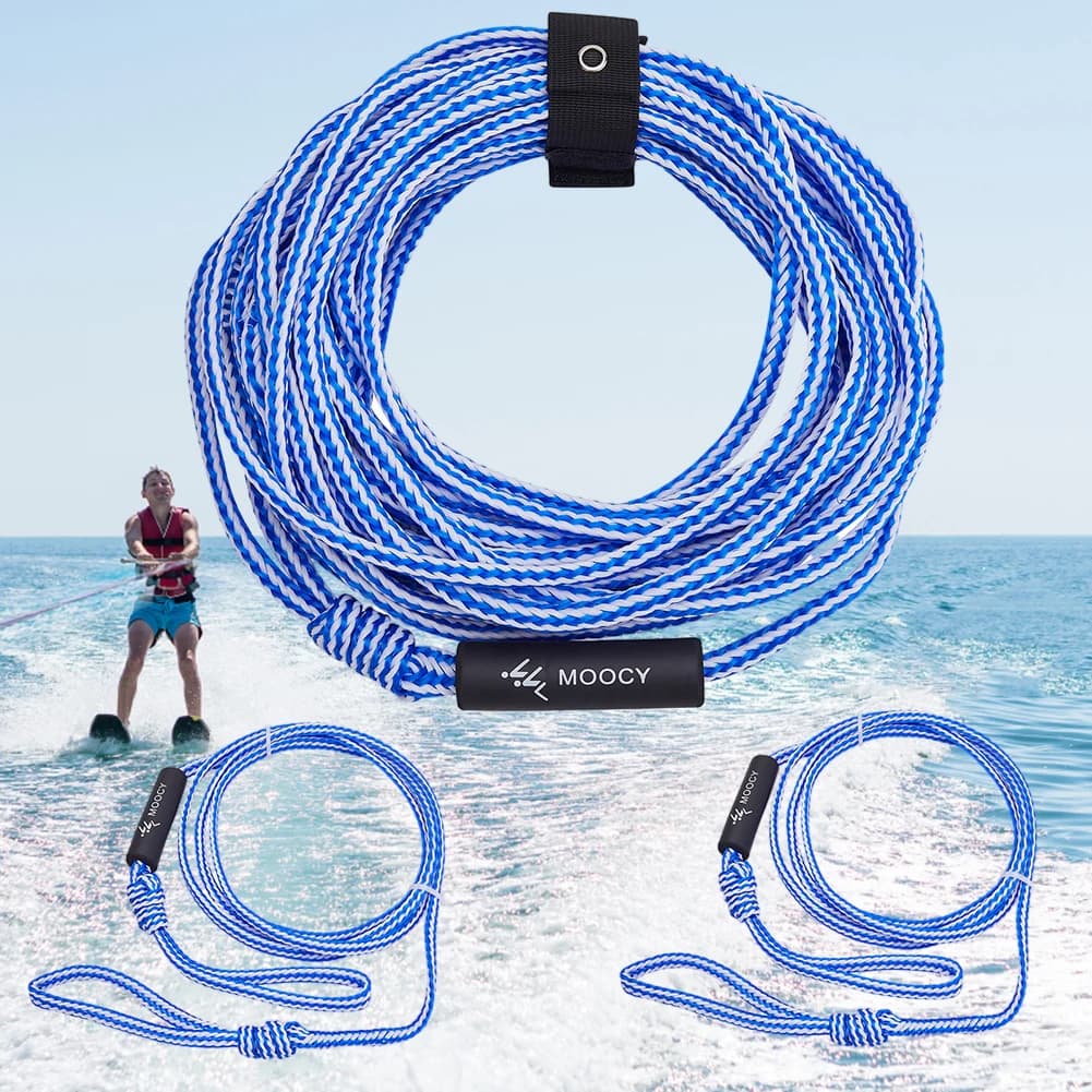 Corda da traino per barca, corda da traino portatile per sci nautico, lunghezza regolabile, resistente ai raggi UV, con dispositivo di fissaggio della corda, accessori per sport acquatici e surf
