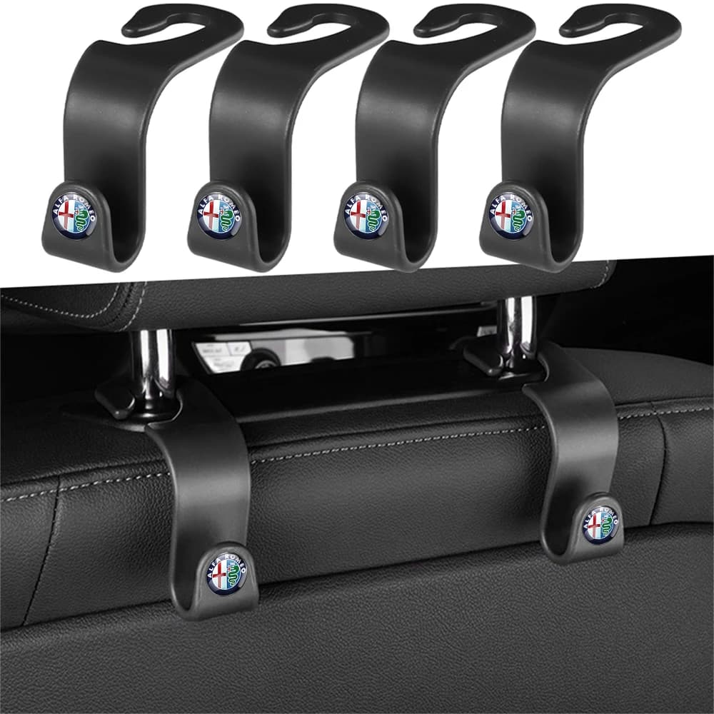 Gancio appendiabiti da schienale per sedile auto (2/4 pezzi) - Organizzatore e accessorio portaoggetti per Alfa Romeo 159 147 Mito Stelvio Giulia