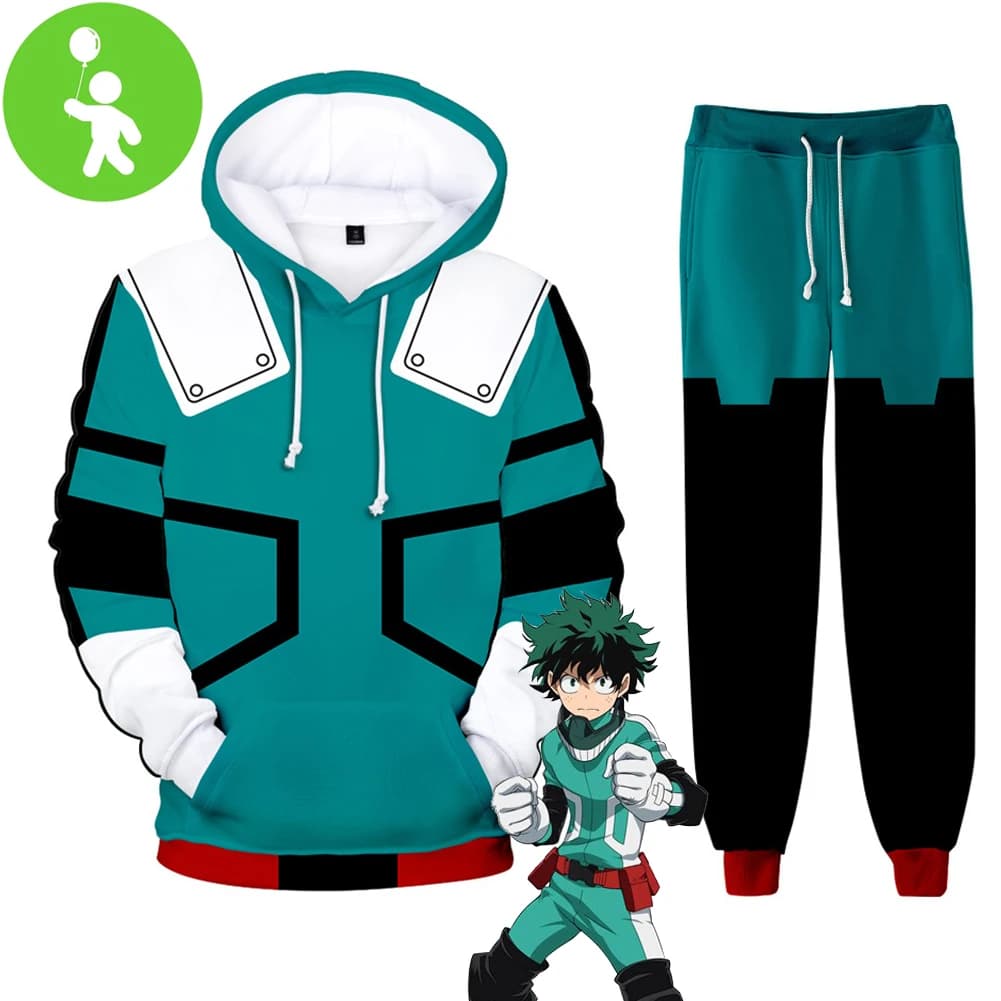 Midoriya Izuku Cosplay Ragazzi Costume Felpa con cappuccio Pantaloni Anime My Hero Cosplay Academia Fantasia Bambini Vestiti di Halloween Gioco di ruolo per bambini