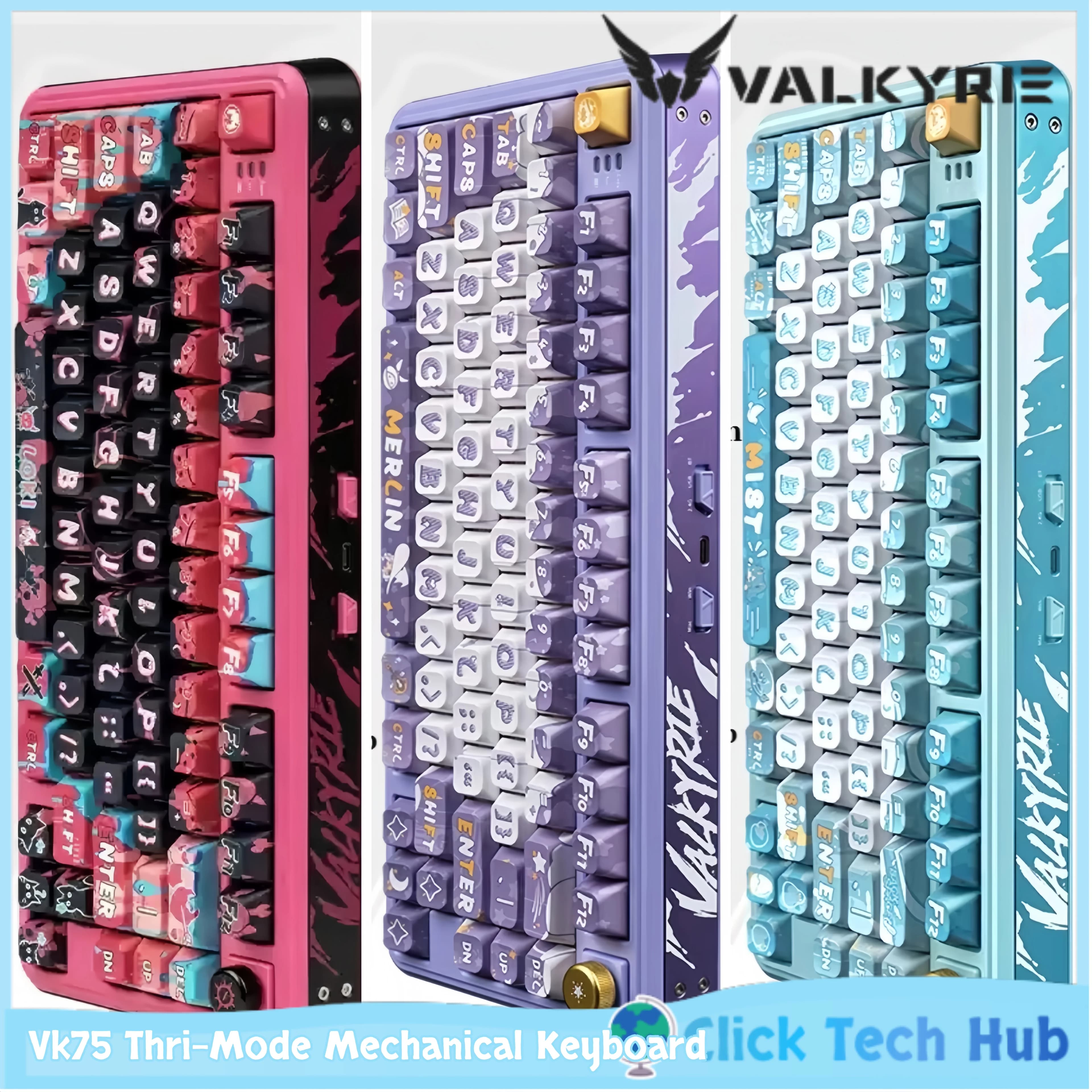 Valkyrie Vk75 Thri-Mode Mechanical Keyboard Jsa Height Keycap Full Key Hot Swappable Battery 8000mah Custom Gaming Keyboard Gift
