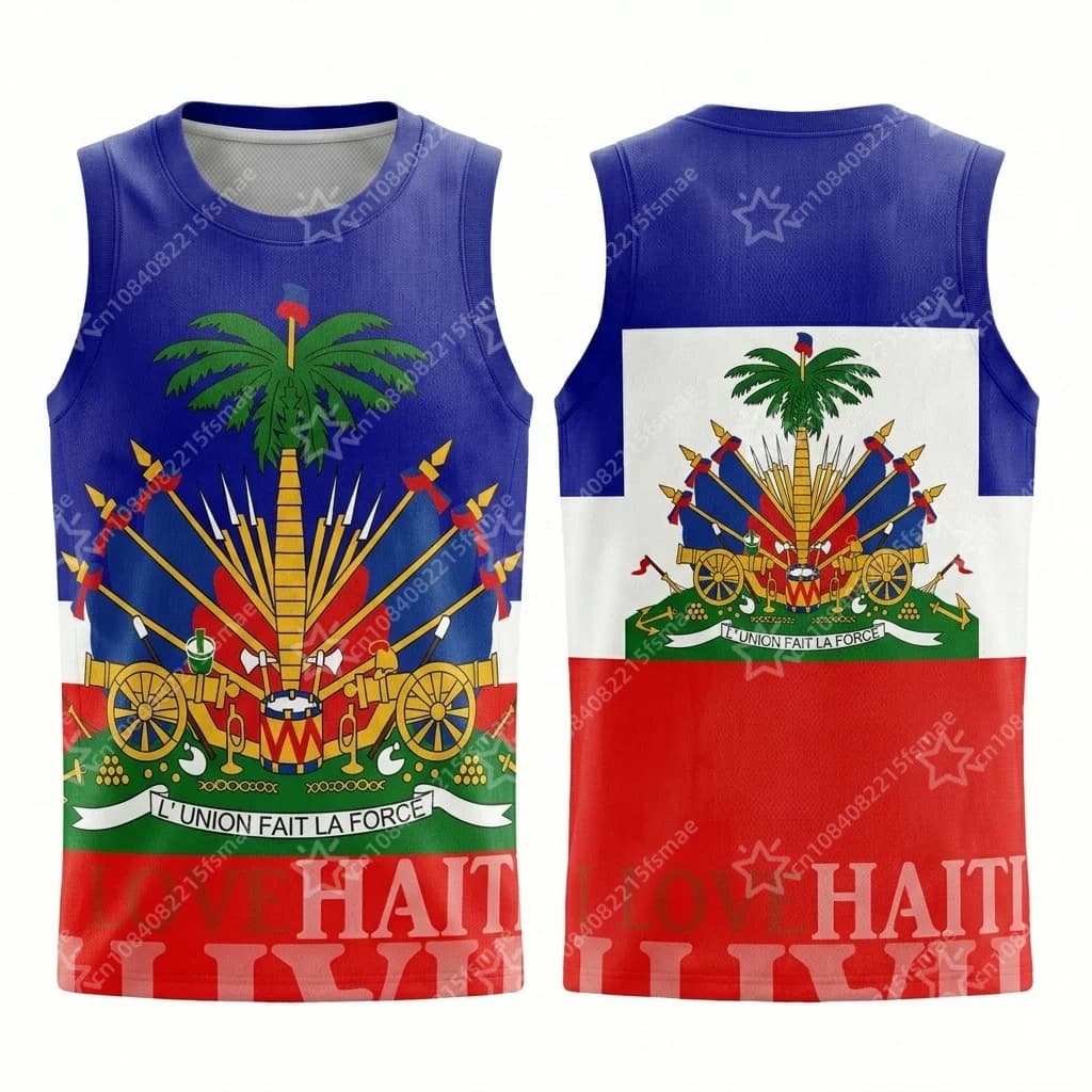 2026 Haiti Flag Tank Top Dashiki Coat of Arms Print Sleeveless Shirt Summer Casual Gym Sportswear African Pride Vest Clothes