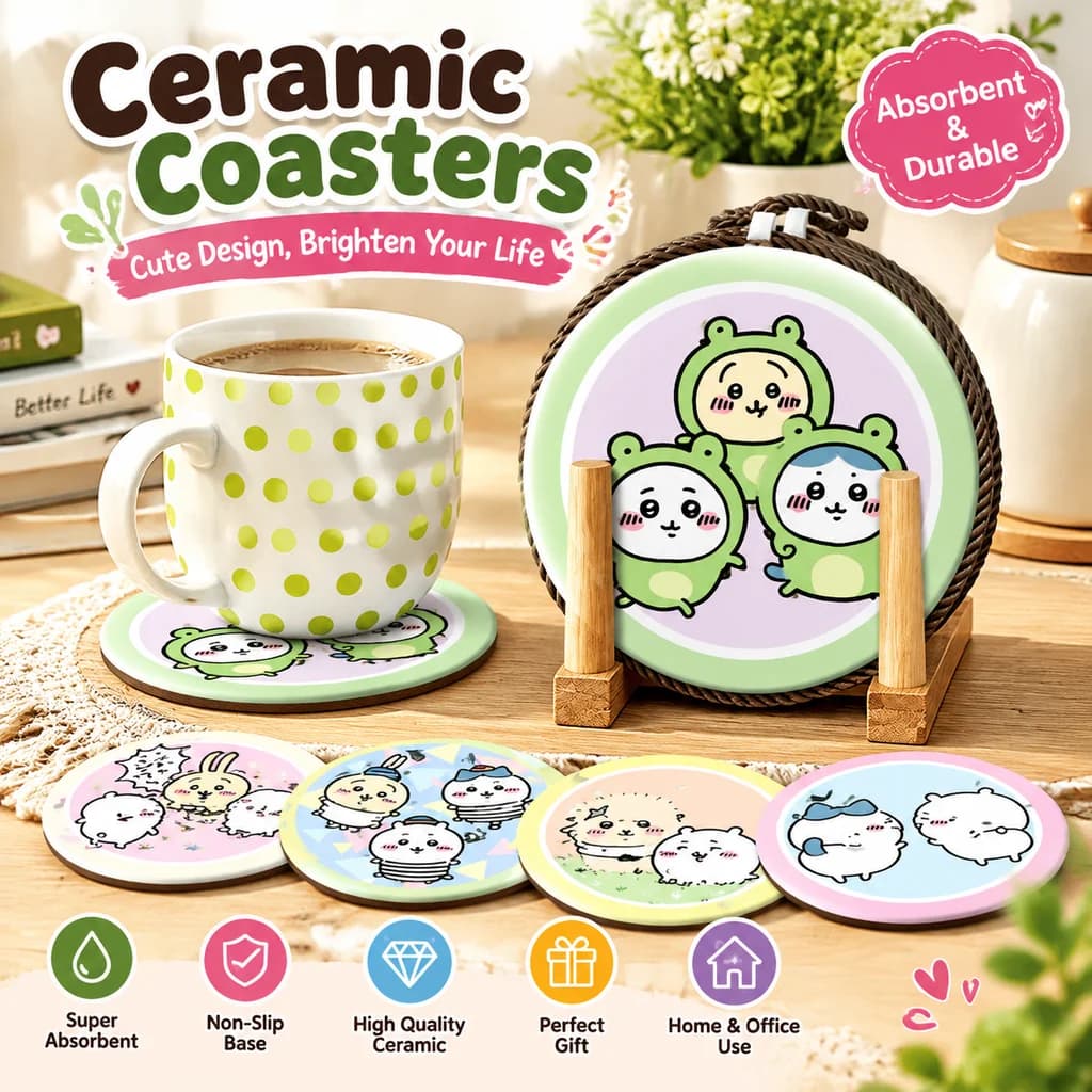 Chiikawa Absorbent Placemat Ceramic Pot Holder Heat Insulation Pad Decorative Coaster Bowl Plate Pot Mat Kitchen Dining Table