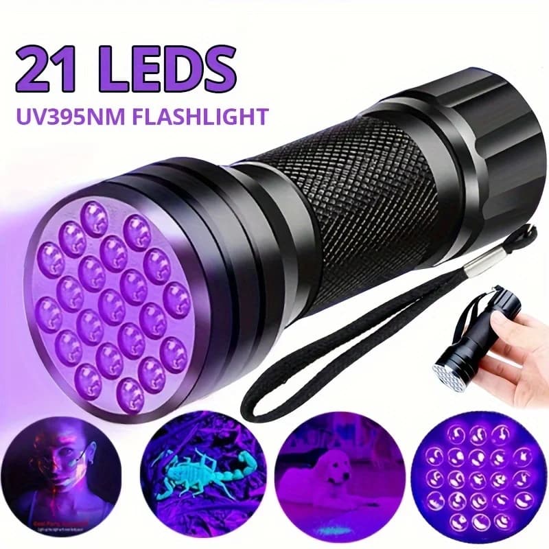 UV Flashlight 9/12/21LED Portable Flashlight for Detection of Urine Spots for Pets Black Light Flashlight Emergency Waterproof Ultraviolet Flashlight