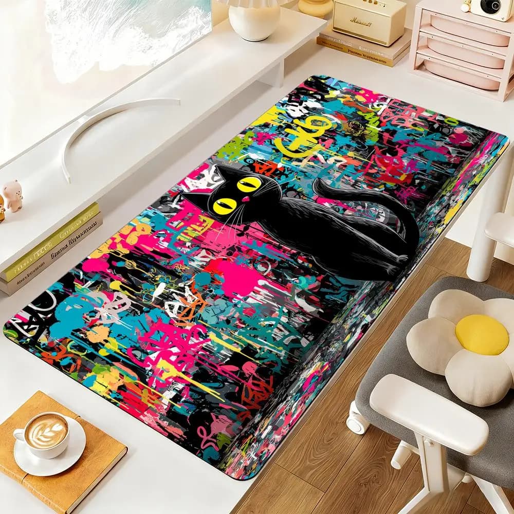 Interesting Black Cat Mouse Pad Desk Mat Large Computer Office Carpet XXL Mousepad Gamer Gaming PC Accessories Keyboard Rug
