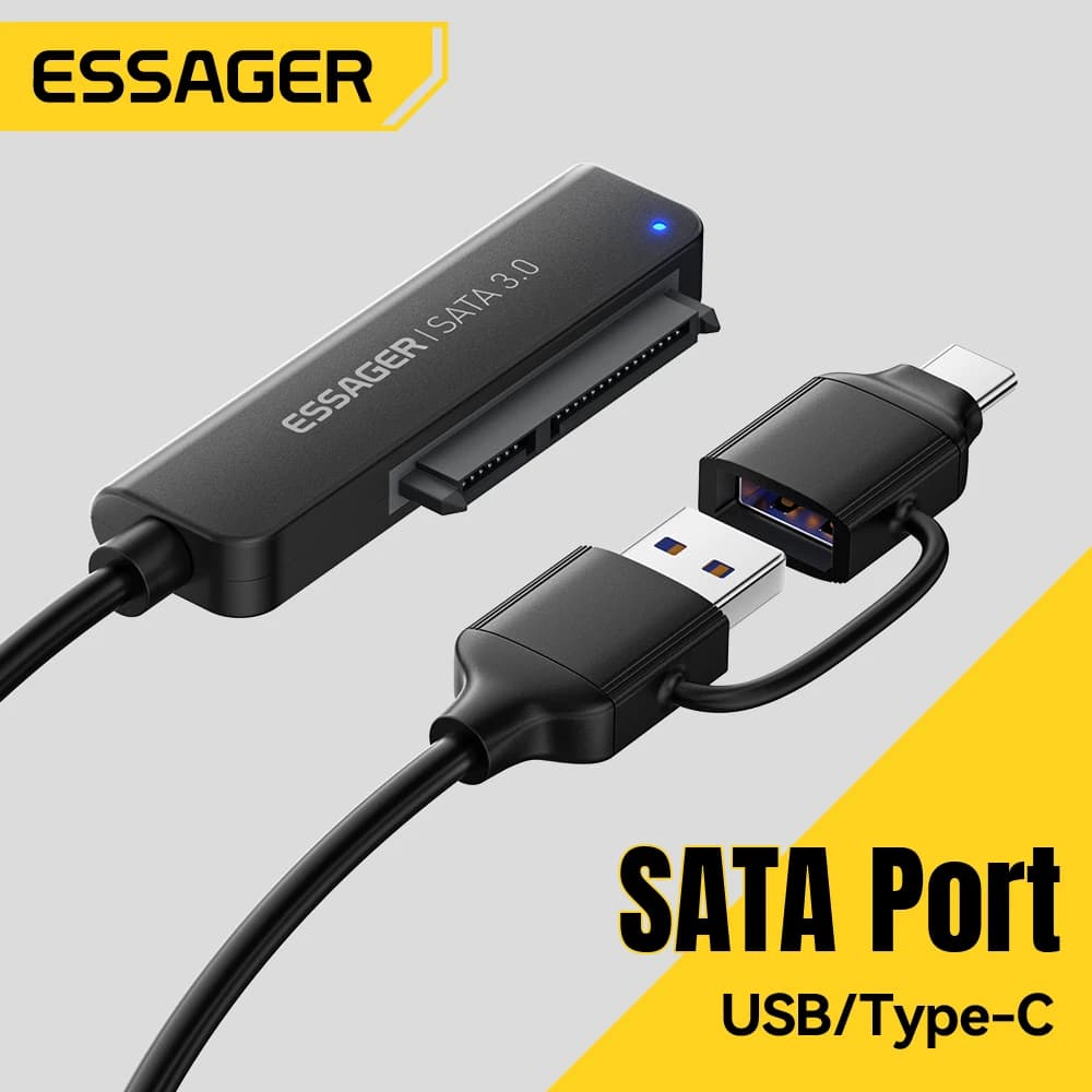 Essager SATA a USB 3.0/Type-C 2 in 1 disco rigido USB3.0 per disco rigido SSD HDD esterno da 2,5 pollici per PC/tablet/TV adattatore SATA
