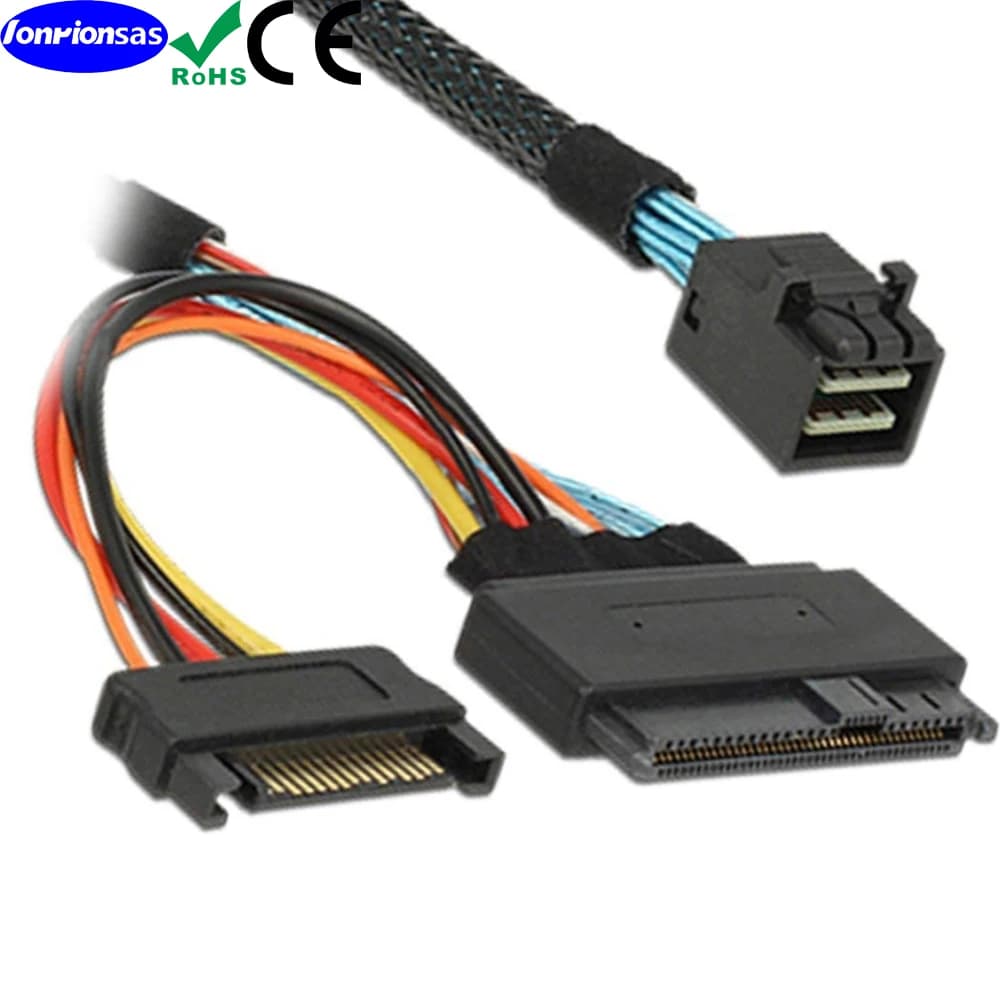 LEONRIONSAS # SSD interno PCIe 4.0 Mini SAS SFF-8643 a U.2 SFF-8639 con cavo di alimentazione SATA maschio a 15 pin