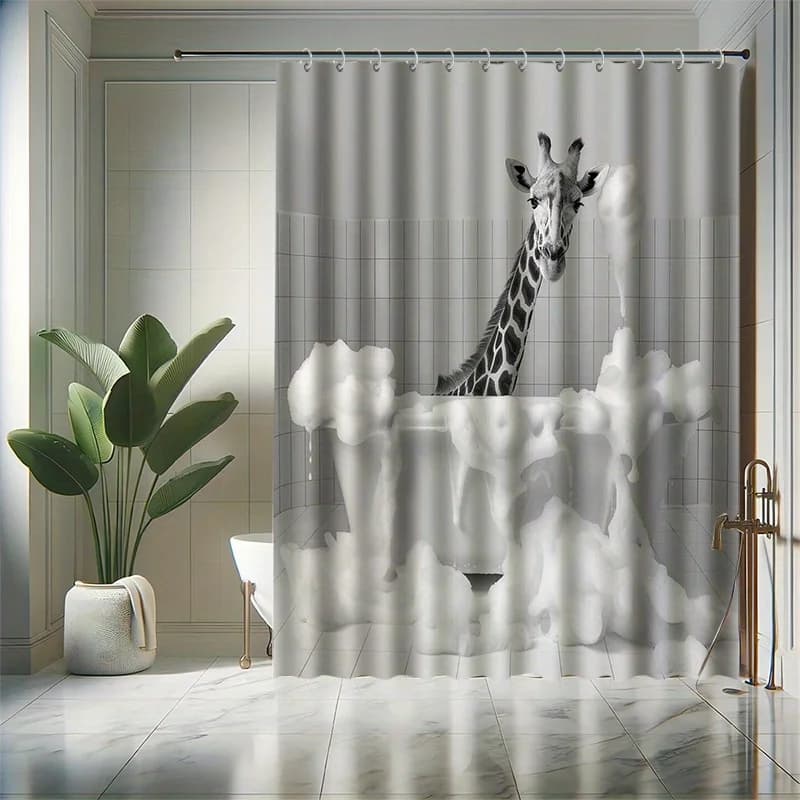 Set tenda da doccia giraffa per vasca da bagno, bagnoschiuma, include 12 ganci, arredamento moderno per il bagno di casa