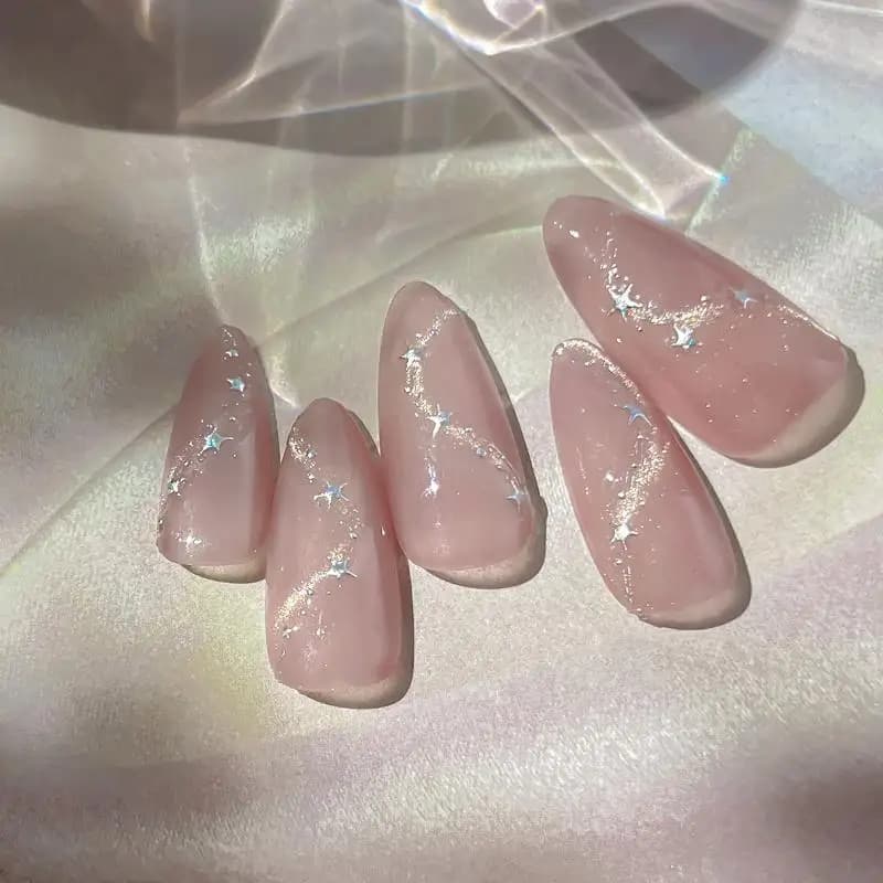 Luxury Stars Chain Nail Stickers Holography Gold And Silver Wavy Star Lines Shiny Nail Stickers For Summer Nail Art Decoration
