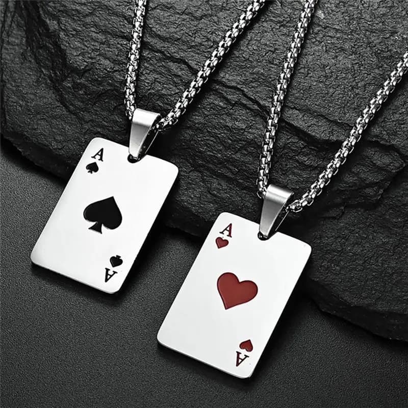 Set da 2 pezzi Hip Hop Statement in acciaio inossidabile Poker Card Ace of Spades collana per donna uomo ciondolo catena carte da gioco gioielli