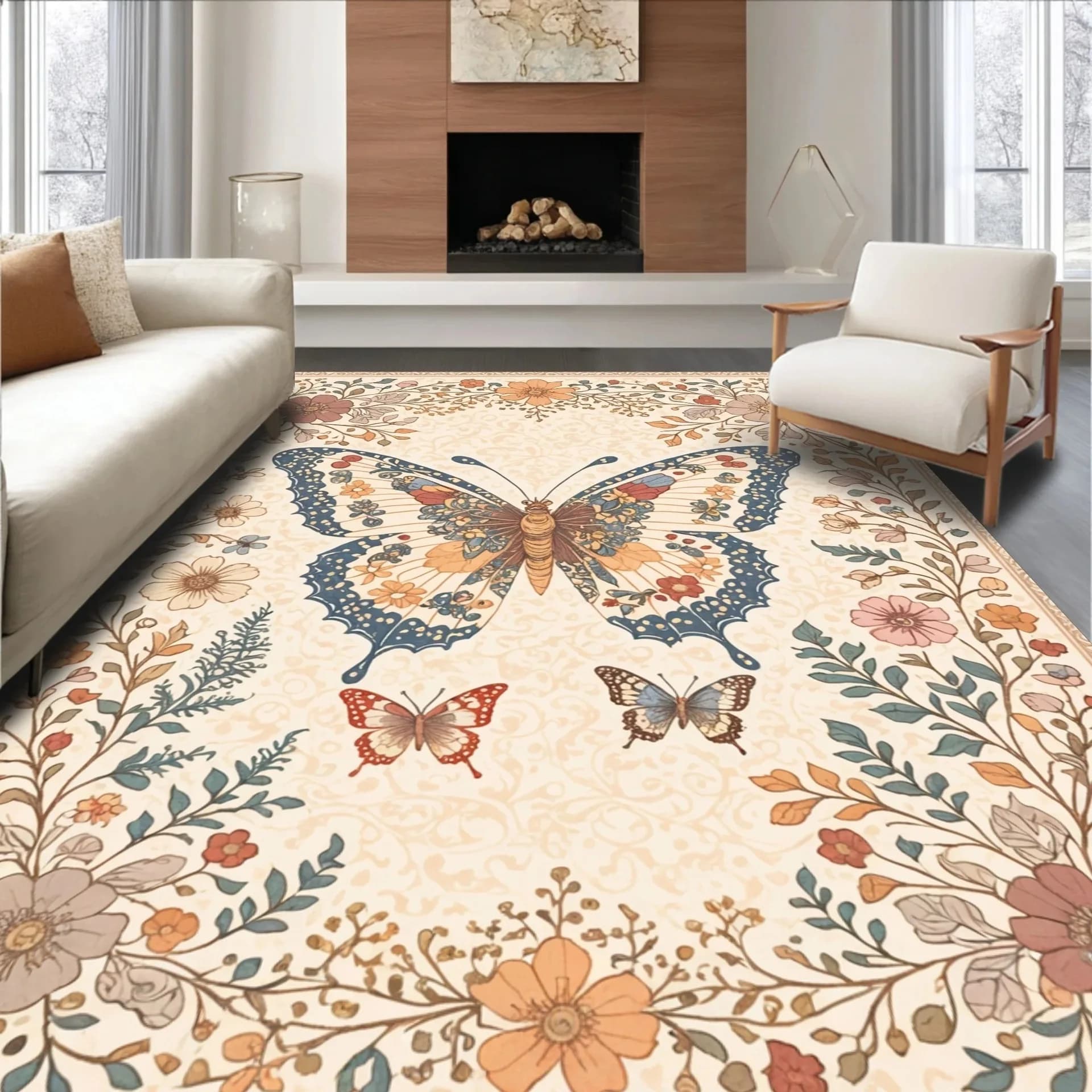 American Style Retro Living Room Carpet Home Non-slip Washable Room Decoration Aesthetic Rug Dining Room Sofa Easy Clean Mats