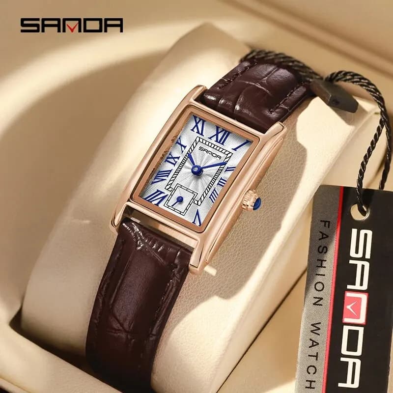 SANDA 1116 New Fashion 2024 Design Elegant Rectangular Dial Quartz Movement Water Resistant Analog Wrist Watch For Business Women