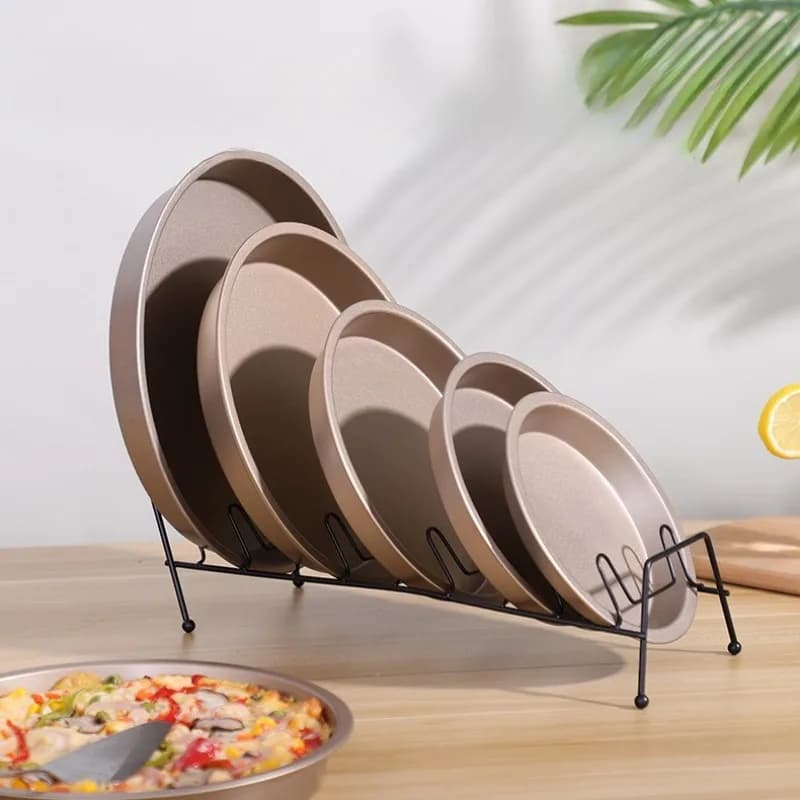 Round Carbon Steel Nonstick Pizza Pan Cake Baking Tray Mold Oven Safe Bakeware Crisper Pan for Home Kitchen Use