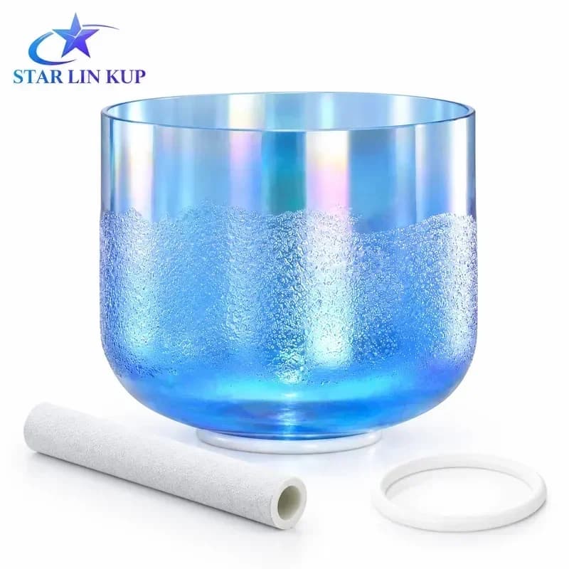 STAR LINKUP 6 Inch Clear Quartz Singing Bowl, Glacier Flowing Sand Cosmic Light 432Hz/440Hz Sound Healing Meditation With Mallet