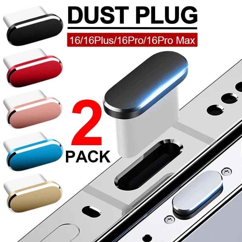 2 pieces metal dust cap for iPhone 17 Air 16 15 Plus Pro Max 16PM USB charging port type C phone type C caps