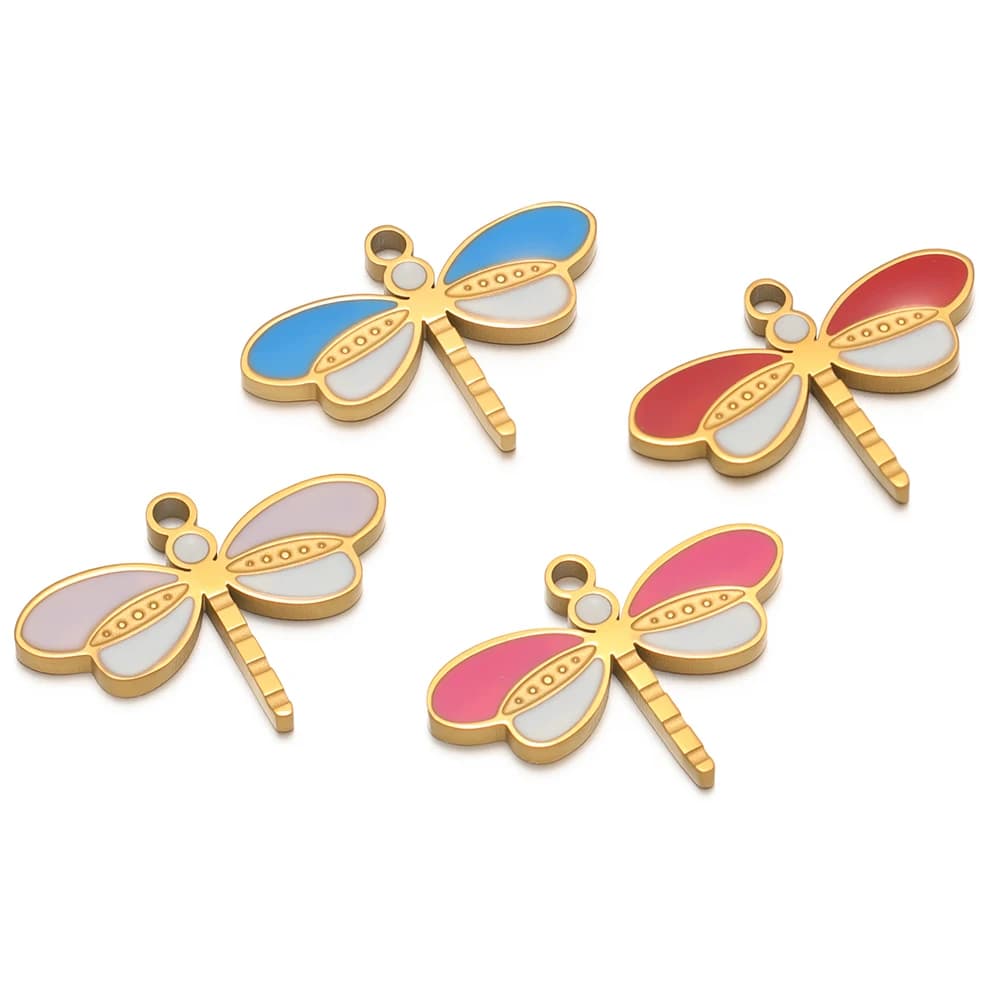 5 Pieces Polished Stainless Steel Libellula Shape Pendants, Insect Shape Golden Pendants for Fai-da-Te Creation of Bracelets, Earrings and Necklaces