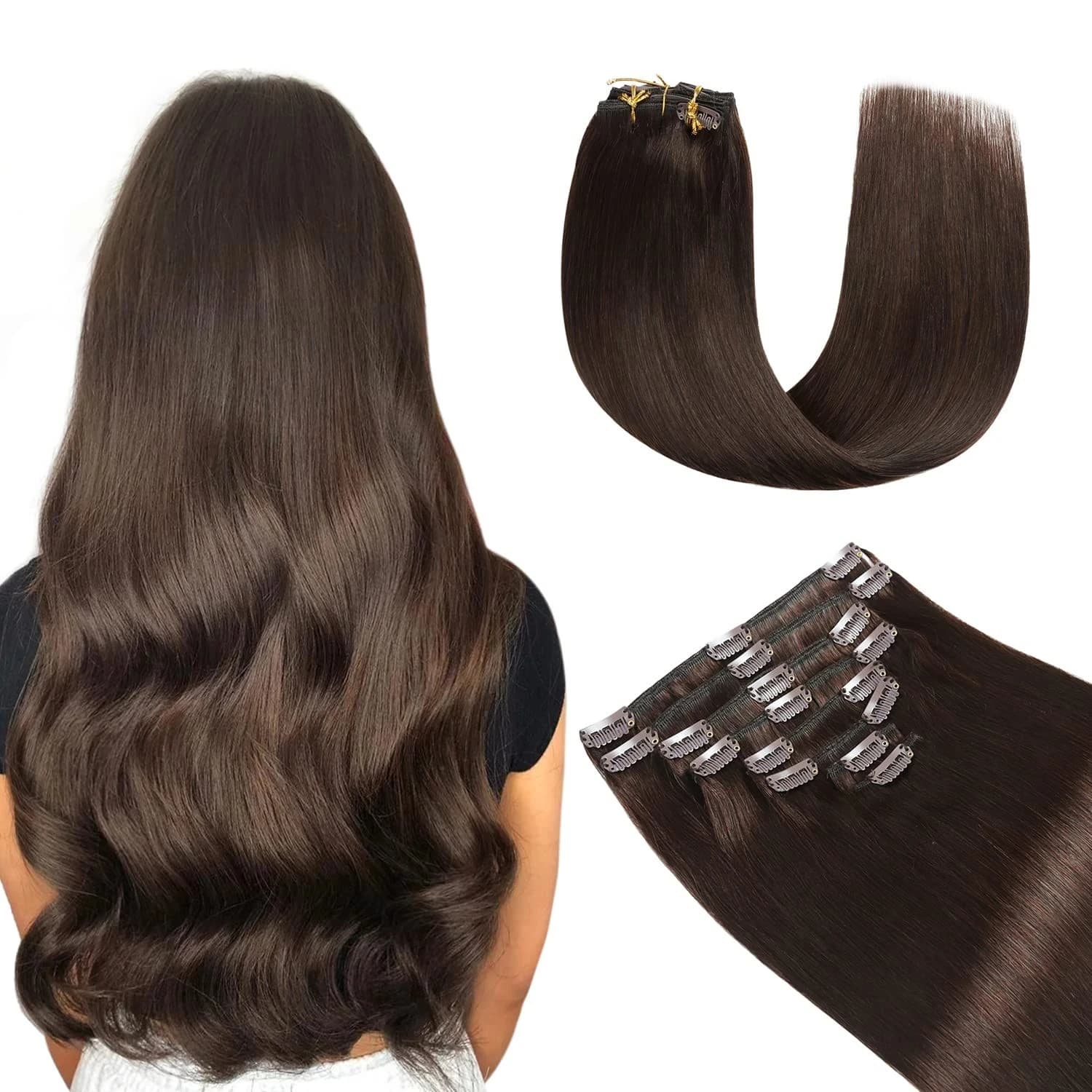 Extensioni per capelli con clip personalizzate, 100% capelli umani, 7 pezzi, trama di capelli lisci, colore, lunghezza e peso a scelta