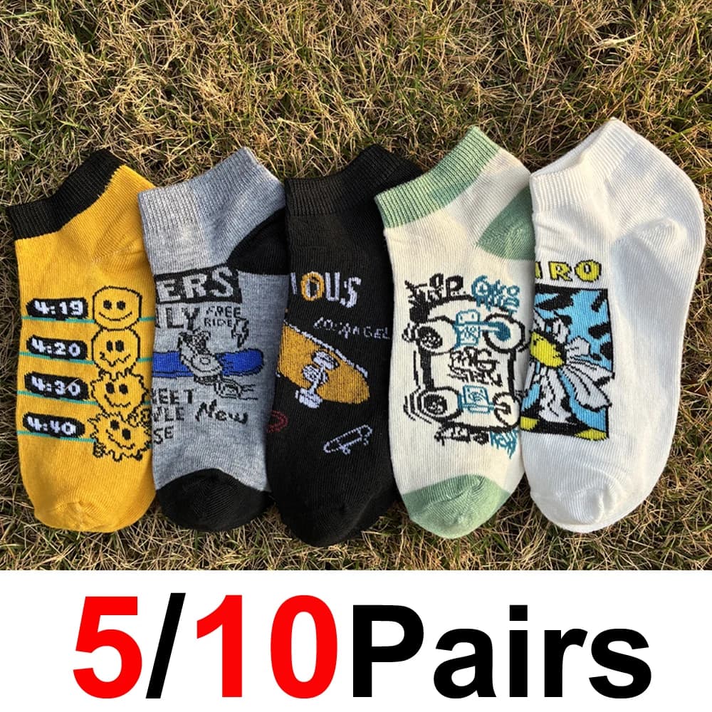 10 Paia di Calzini alla Caviglia Casual e Trendy per Uomo e Donna, Comodi, Traspiranti, con Simpatici Cartoni Animati, Calzini Estivi per Coppie