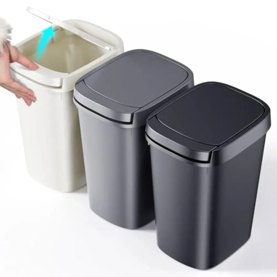 Set di 3 Pattumiere da Bagno con Coperchio 10L/2.6 Gal, Cestino per Rifiuti Piccolo con Coperchio a Pressione, Contenitore Sottile in Plastica per Toilette e Ufficio