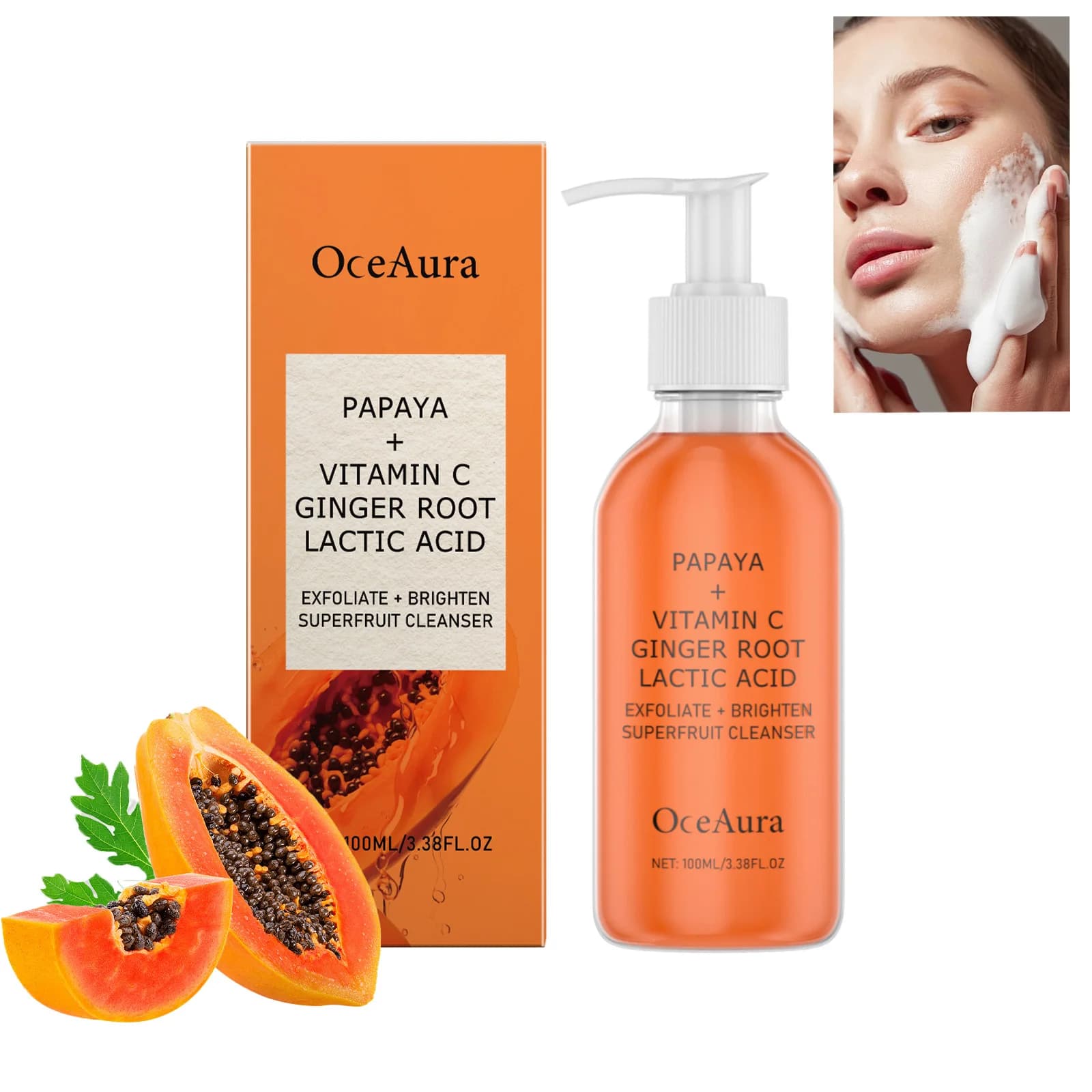 Face wash to the papaya and vitamin C Gentle exfoliating and uniform skin tone Detergent moisturizing face for a soft and smooth skin