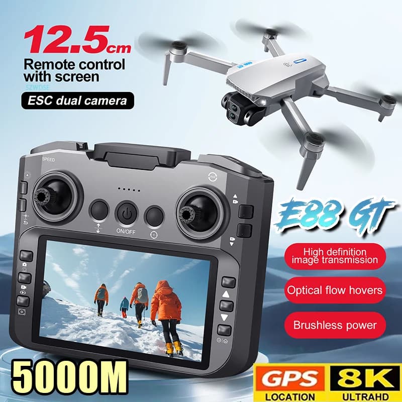 E88GT Drone with 4.3 inch large screen Brushless Double camera aerial photography 8K HD optical flux Remote controlled air Gift for boy