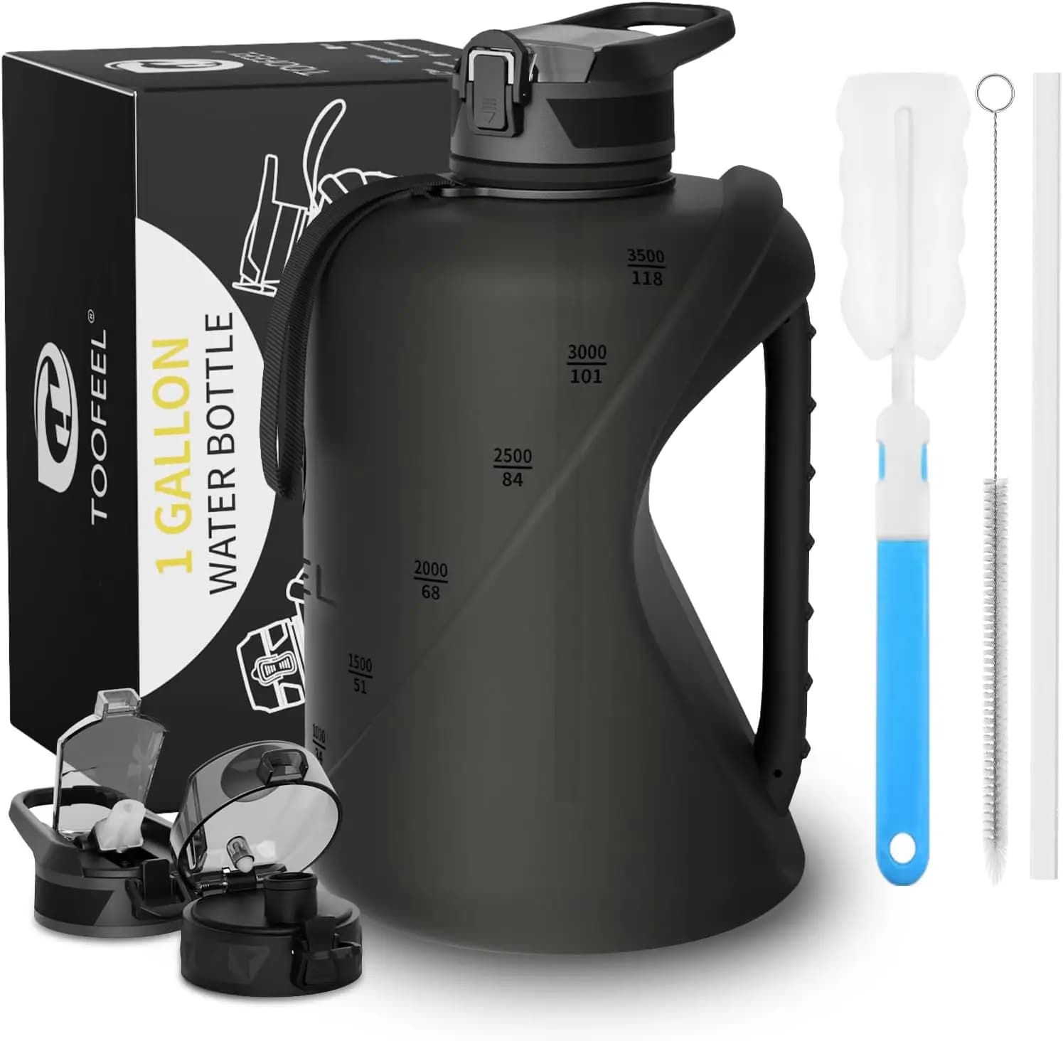 1 gallon bottle 128 ounces without BPA with straw and black cover