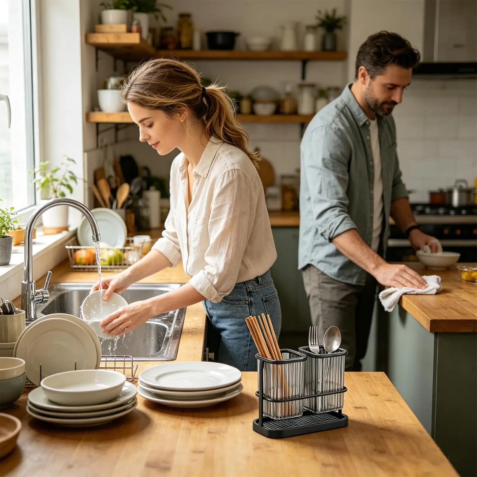 Cestello Portautensili Elegante per Forchette, Cucchiai, Bacchette, Forbici, Pelapatate, Cannucce e Piccoli Utensili da Cucina - Ideale per la Sala da Pranzo