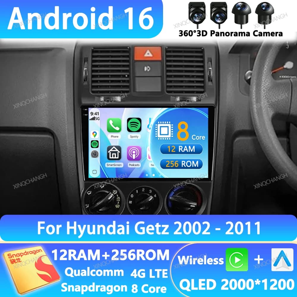 Android 16 Car Radio For Hyundai Getz 2002 2003 - 2011 Multimedia Video Player Navigation 4G LTE 5G WIFI 2DIN GPS Head Unit QLED