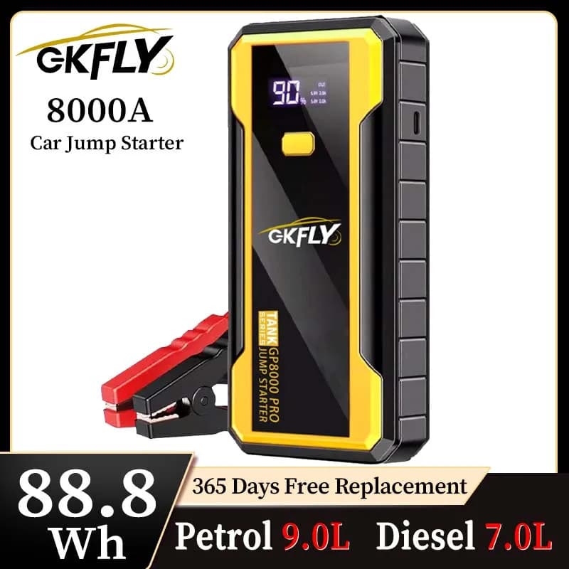 GKFLY Power Bank Avviatore d'Emergenza 24000mAh 8000A per Auto, Booster Batteria Esterna 12V per Avviamento Benzina e Diesel