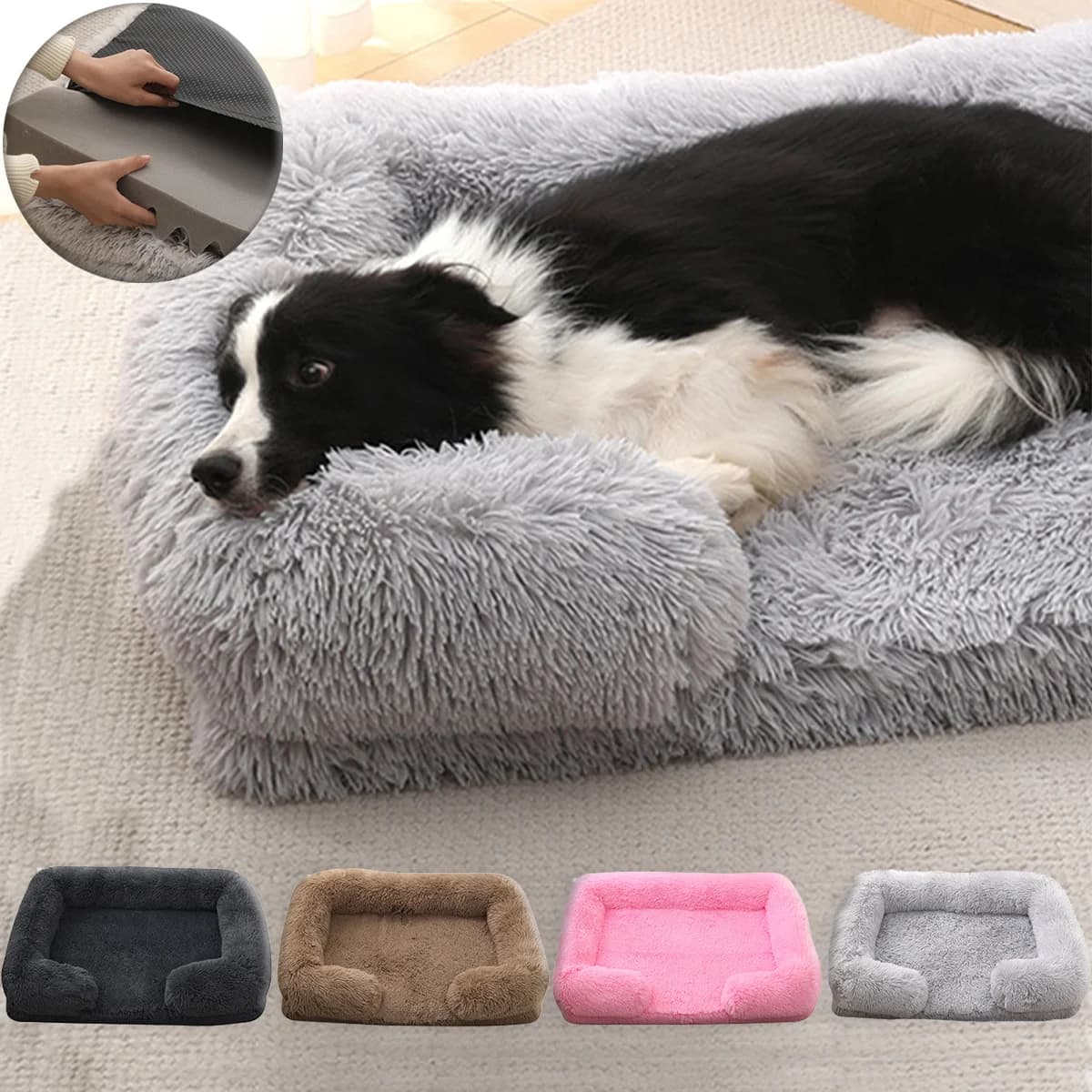 Letto per cani quadrato Letto per animali domestici in peluche Letto invernale addensato per cani Letto per gatti Divano per cani volanti Divano letto per dormire Tappetino rimovibile