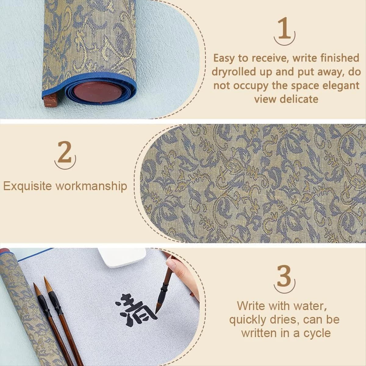 New No Ink Chinese Calligraphy Practice Set Water Writing Cloth Scrolls Chinese Traditional for Beginners Practice Style 3