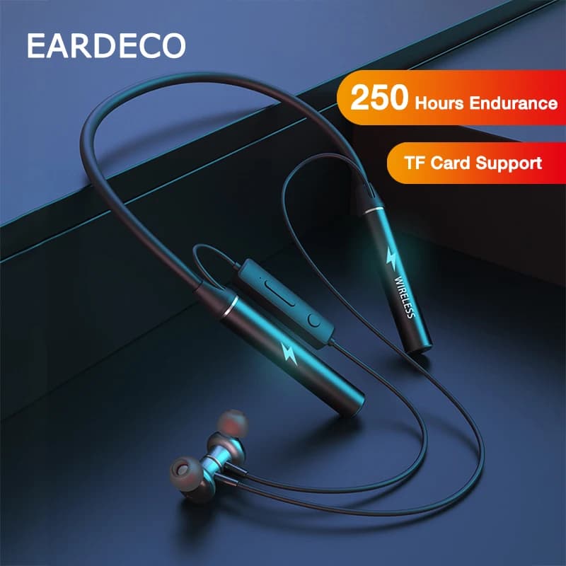 EARDECO Cuffie wireless con resistenza alle 250 ore con microfono Cuffie Bluetooth Auricolari stereo con archetto da collo Cuffie sportive Scheda TF