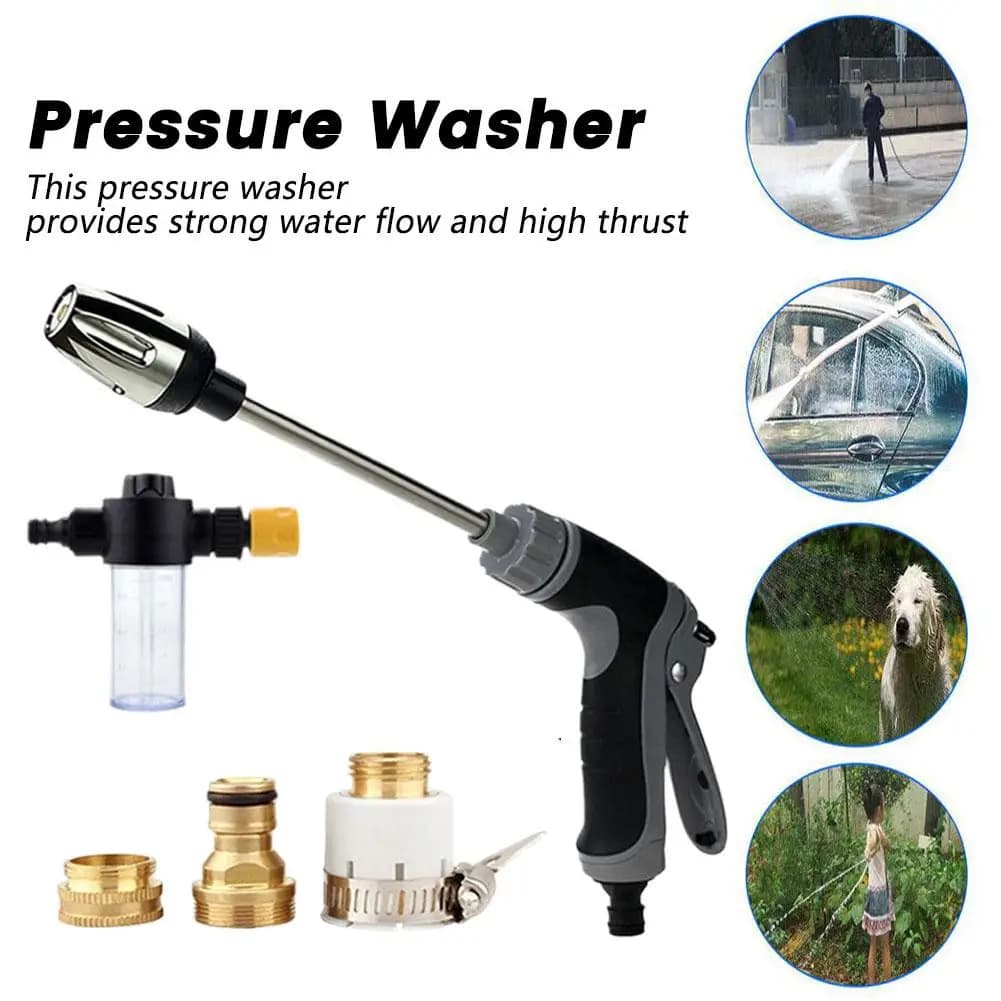 Pistola ad Alta Pressione con Manico Lungo per Lavaggio Auto, con Bottiglia per Schiuma e Impugnatura Rivestita in Gomma, Kit Spruzzatore per Tubo da Giardino